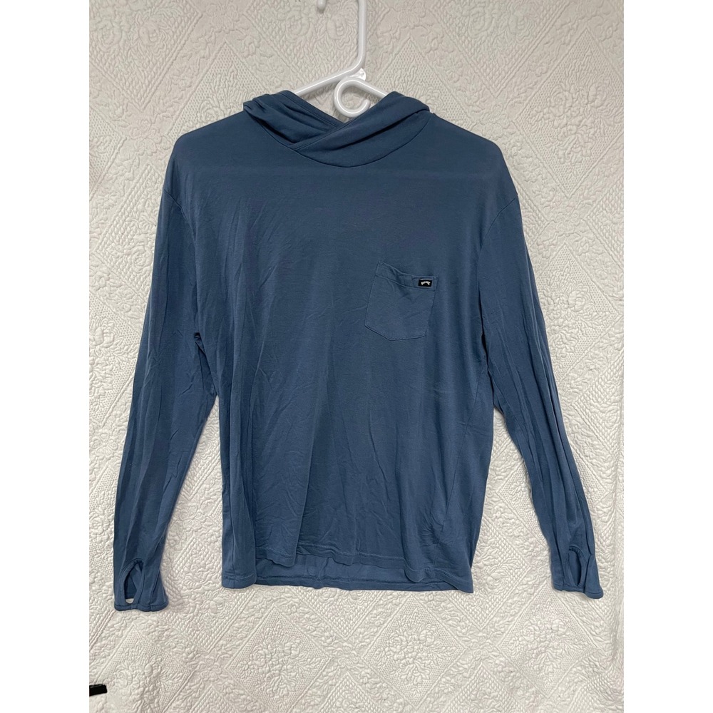Billabong Adventure Division Mens Blue Hooded Long Sleeve Shirt Thumbholes M